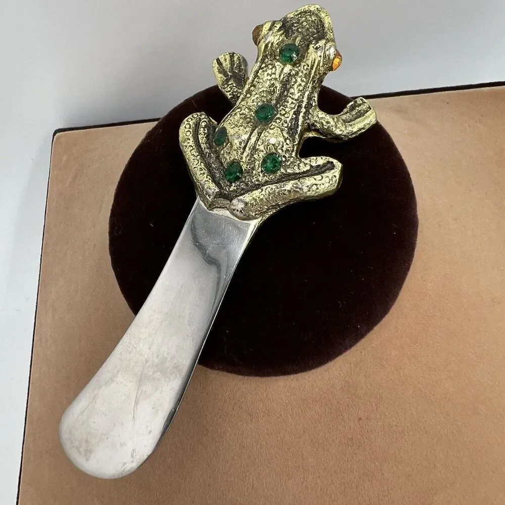 Pottery Barn Gold Jeweled Frog Cheese or Pate Spreader Single Tree Frog last one